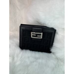 Fendi FF Monogram Bi-Fold Wallet with Buckle Closure (Black)